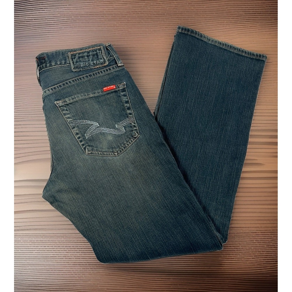 Big Star Pioneer Boot Jeans Mens 31R Blue Made USA Y2K Embroidered Denim